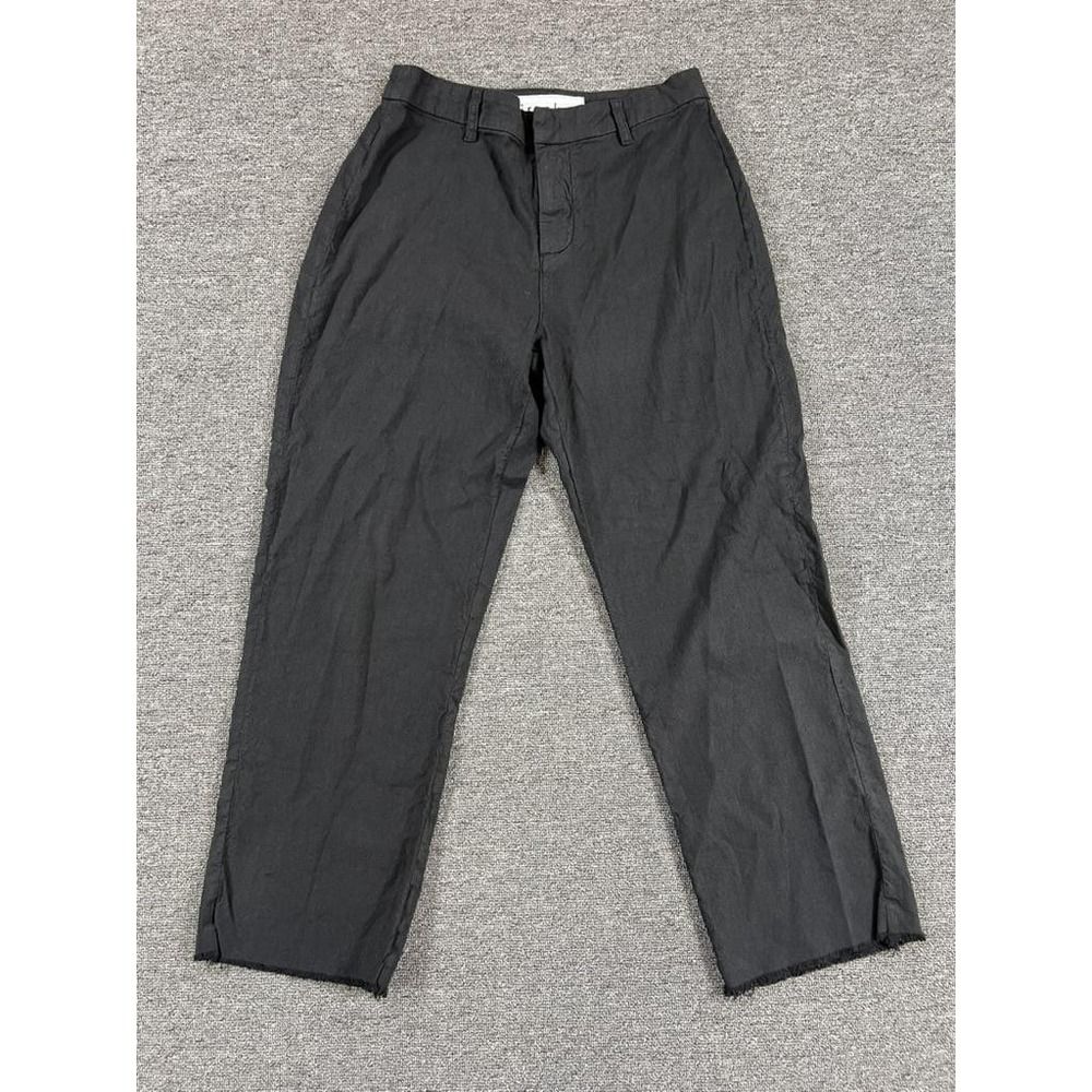 Frank & Eileen Pants Womens 4 Black Kinsale Chino Cropped Raw Hem Cotton Flax